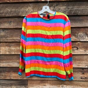 100% silk Vintage saks fifth avenue the works rainbow striped blouse